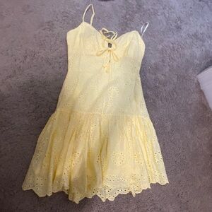 Girls Yellow Eyelet Sundress with Spaghetti Straps